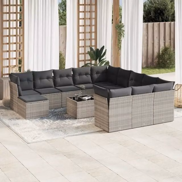 Set di Divani da Giardino VIDAXL a Forma di U in Polyrattan Grigio Chiaro con 13 Cuscini