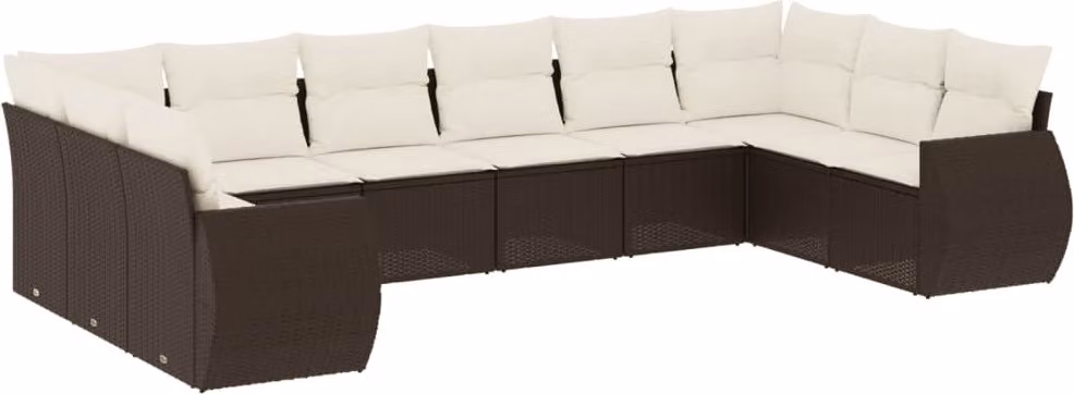 Set Divani da Giardino 10pz con Cuscini in Polyrattan Marrone