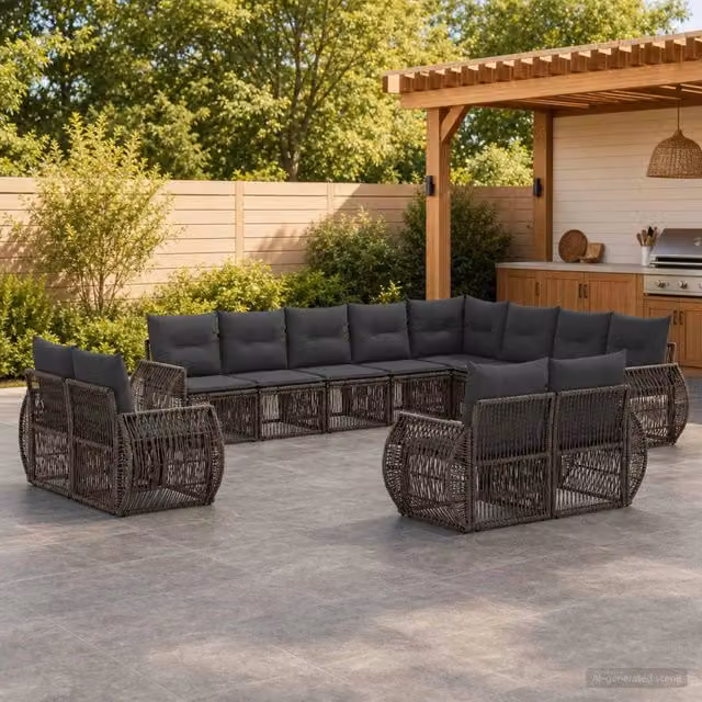 Set Divano da Giardino a Forma di U vidaXL in Polyrattan Grigio e Antracite con Cuscini Inclusi