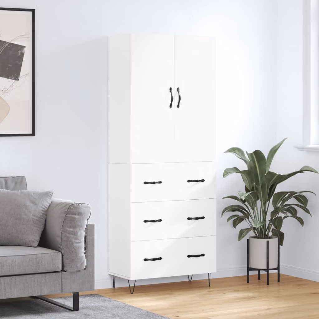 Credenza moderna vidaXL bianca in legno e metallo L: 69,5 cm, P: 34 cm, H: 180 cm