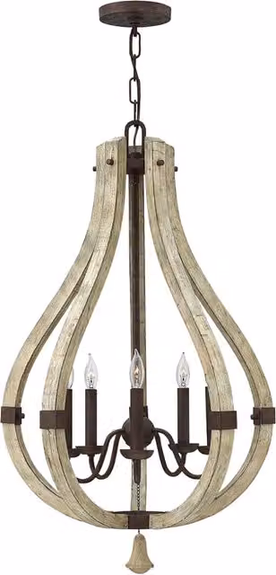 Lampadario Industrial Nordico Middlefield Acciaio Ferro Ruggine Legno 5 Luci E14