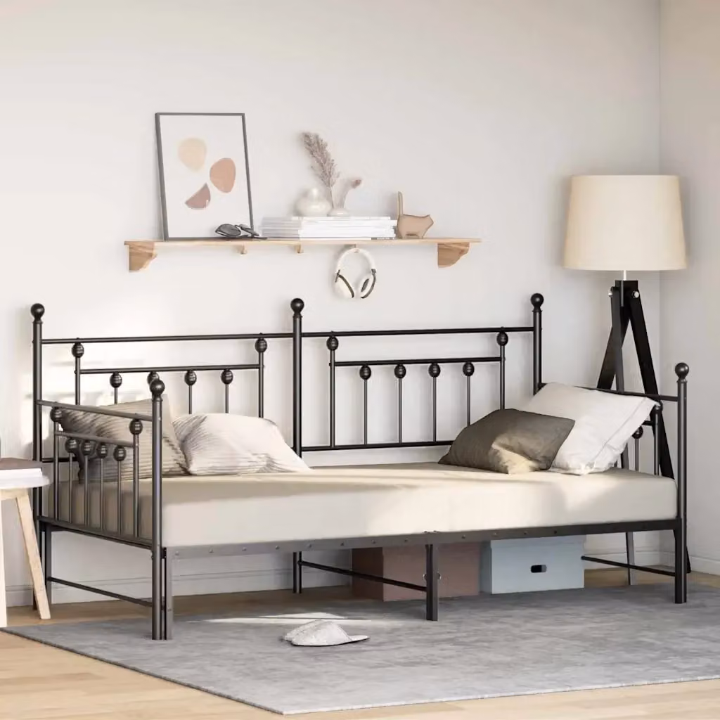 Letto singolo moderno con struttura in metallo nero opaco L 90 x P 190 cm – 2