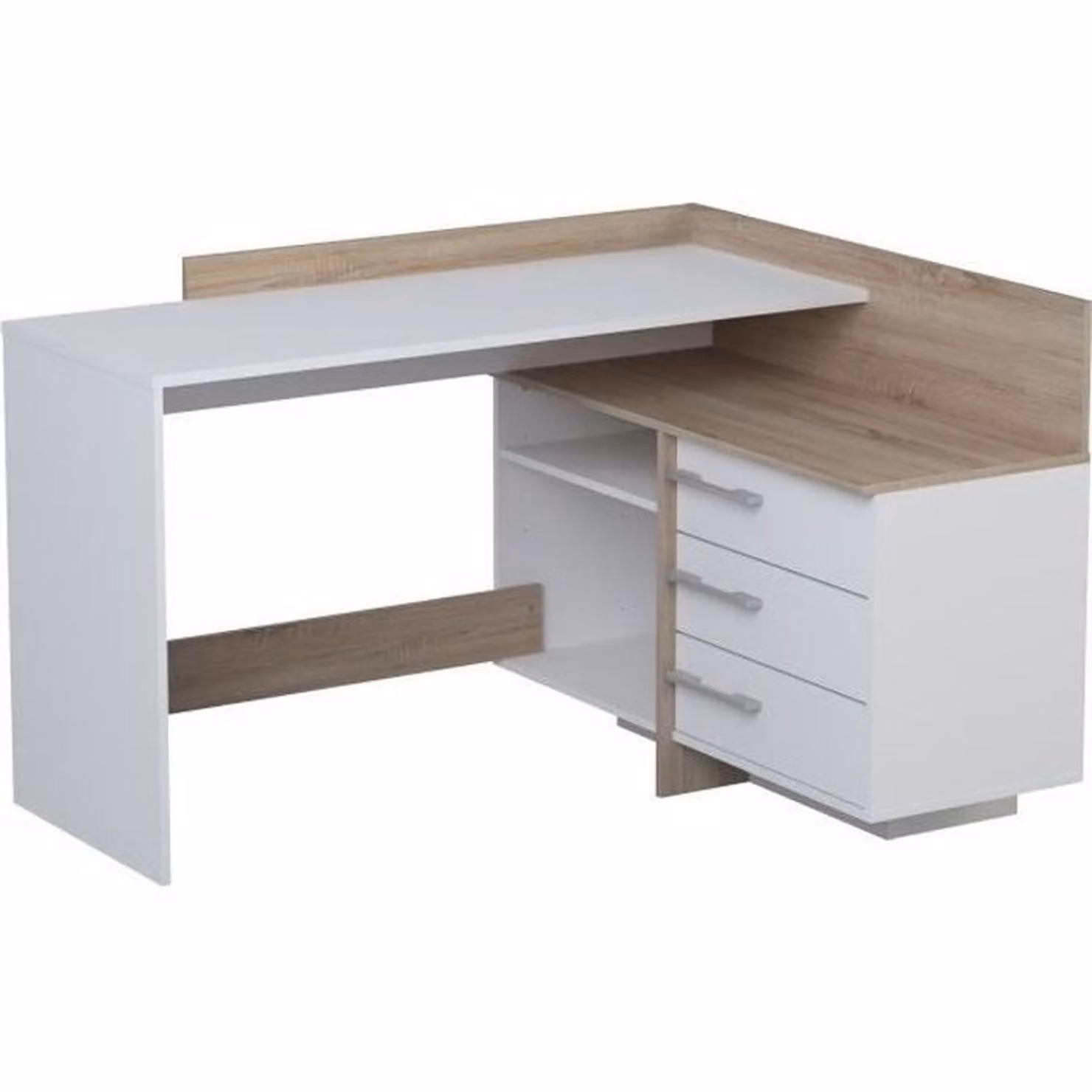 Scrivania ad angolo con 3 cassetti - rovere e bianco - 128,5 x 105,7 x 83,2 cm - THALES
