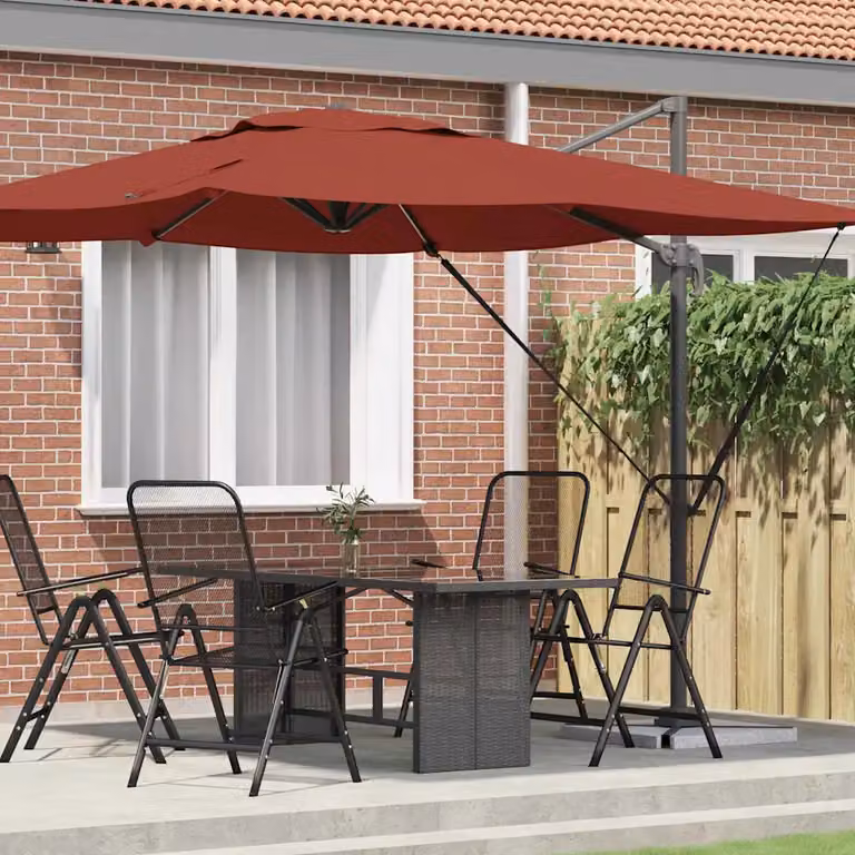 Parasole a braccio mobile vidaXL Roma Rosso in alluminio e poliestere L/P/H: 286 x 284 x 265 cm
