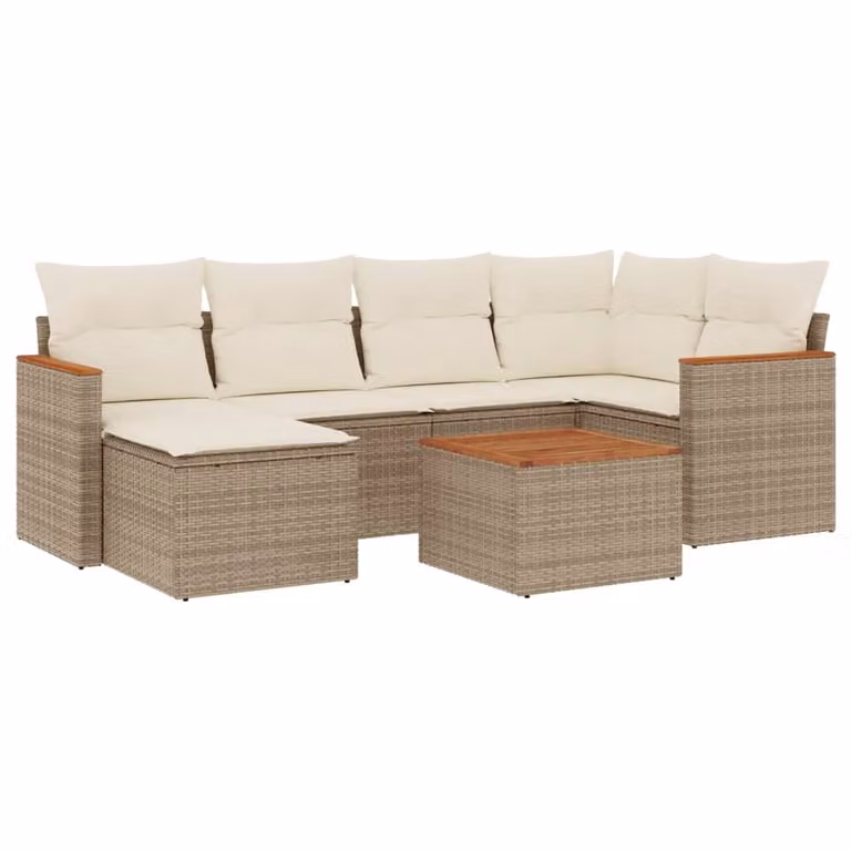 Set Divani da Giardino 7 pz con Cuscini Beige in Polyrattan