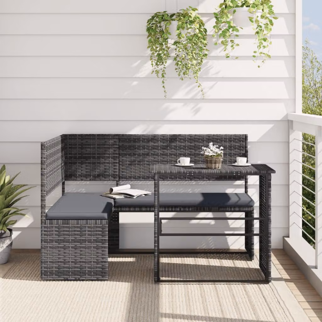 Set da giardino vidaXL con divano a L, tavolo da caffè e cuscini, design moderno in rattan grigio antracite con struttura in metallo