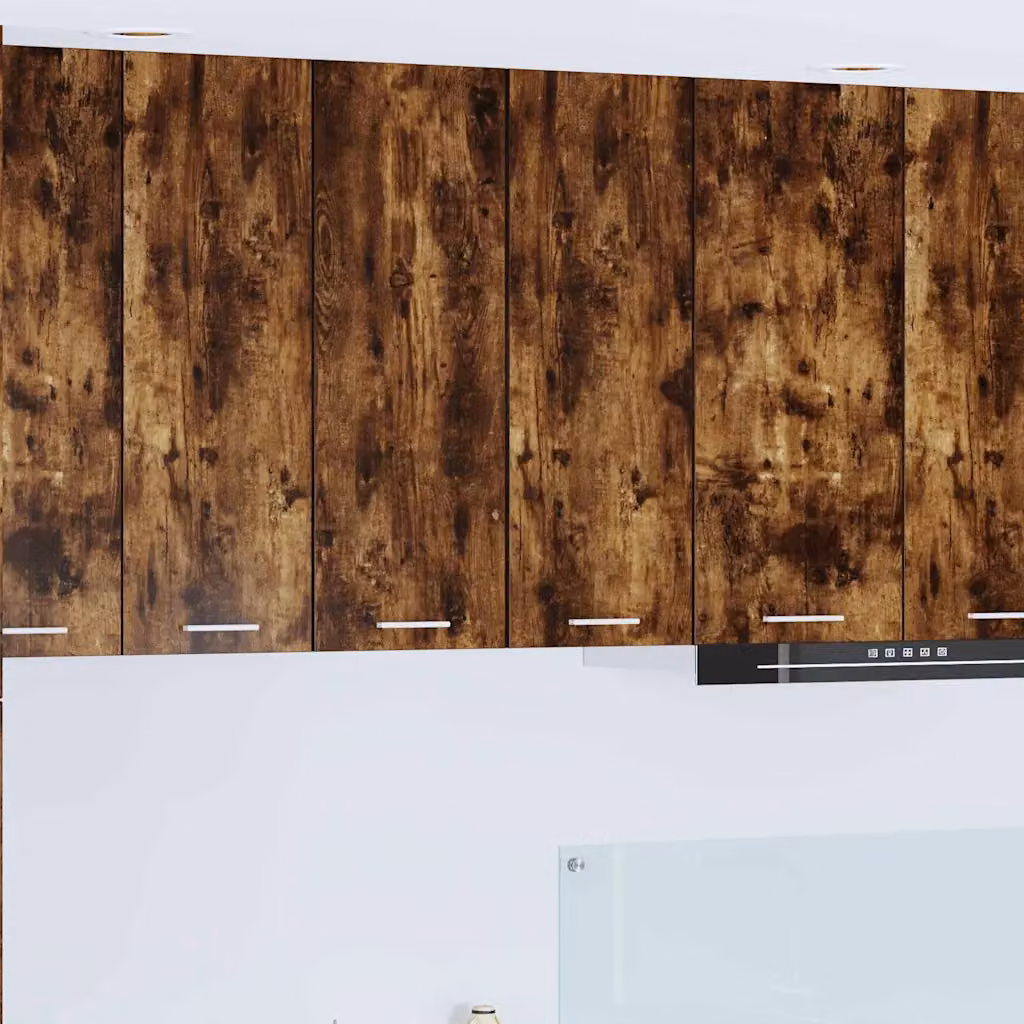 Set di 2 pensili da cucina moderni vidaXL in legno MDF, colore Rovere Affumicato e Bianco, con ante a battente e ripiani interni, da appendere al muro