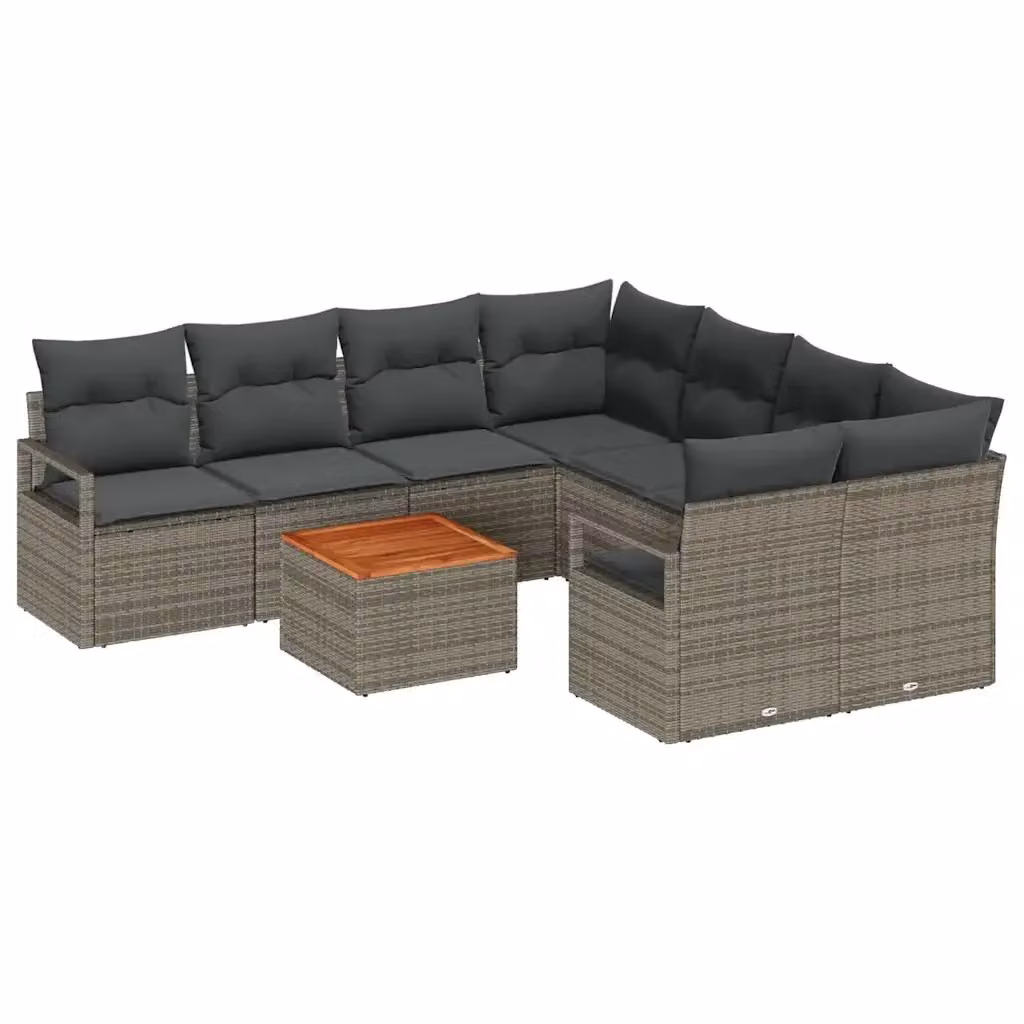 Set Divano da Giardino a Forma di U vidaXL in Polyrattan Grigio con Cuscini e Tavolino – 2