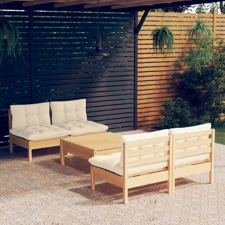 Maison Exclusive - Set Salotto da Giardino 5pz con Cuscini Crema in Legno di Pino