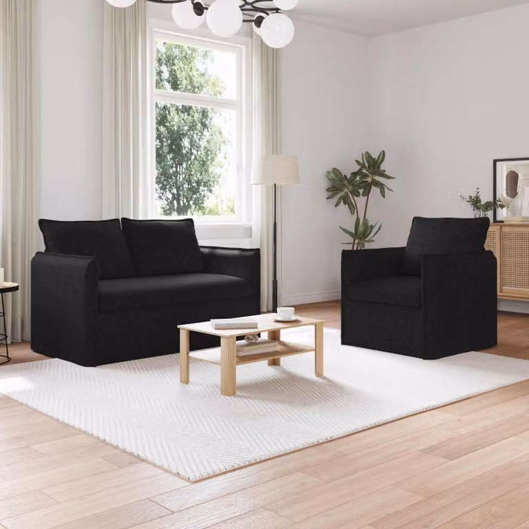 Set di 2 divani vidaXL moderni in tessuto nero con struttura in metallo e coperture rimovibili L/P/H: 196 x 82 x 85 cm
