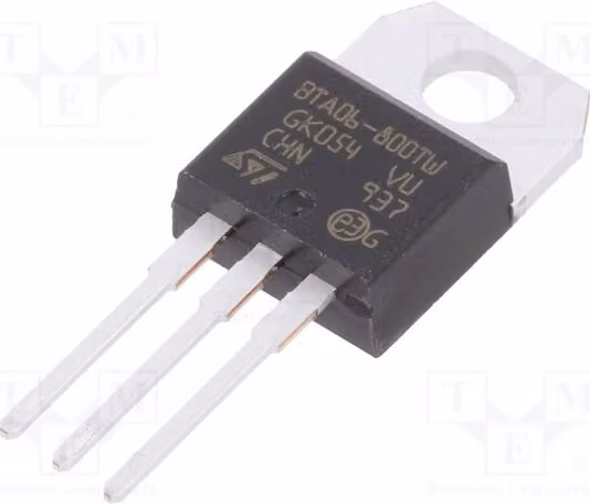 1 x Triac, livello logico 6A, montaggio a foro passante (THT), corrente di mantenimento 5mA, tensione di lavoro 800V, modello BTA06-800TWRG. Triac