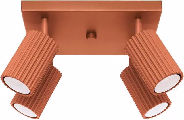 Plafoniera moderna quadrata Pure Lume rossa con 4 faretti GU10 regolabili, L: 25 cm
