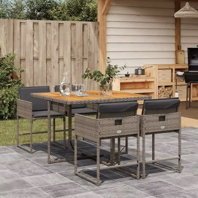 Set da Pranzo da Giardino 5 pz con Cuscini in Polyrattan Grigio 3278029