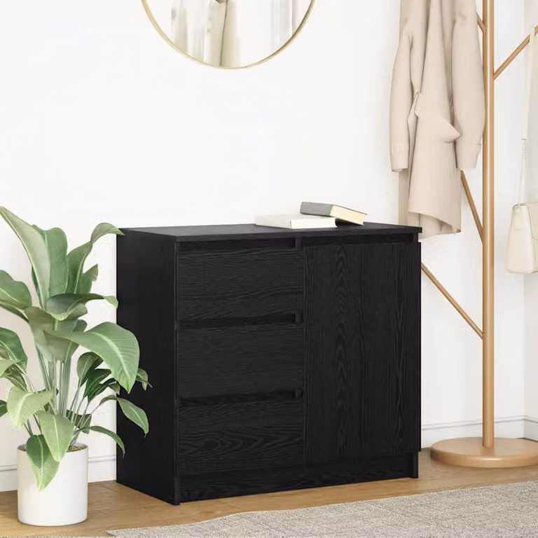 vidaXL Credenza con Cassetto Moderna in Legno Multistrato e MDF, Colore Nero, L 71 cm x P 35 cm x H 65 cm