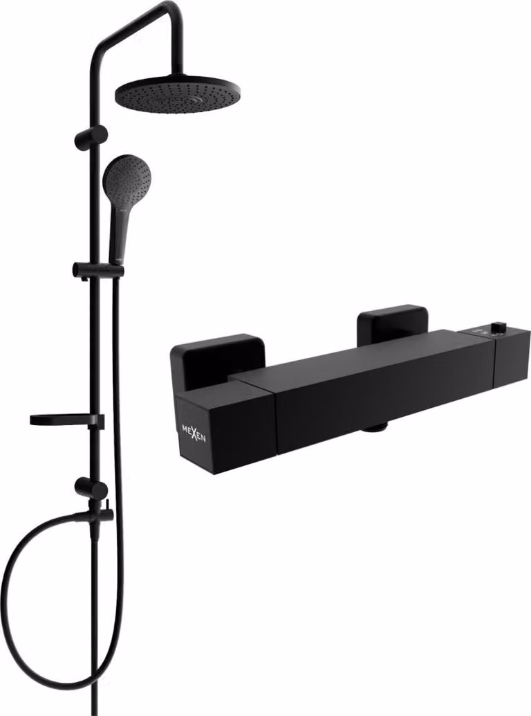 Mexen Erik set doccia esterno con soffione e miscelatore termostatico Cube, nero - 77200205-70