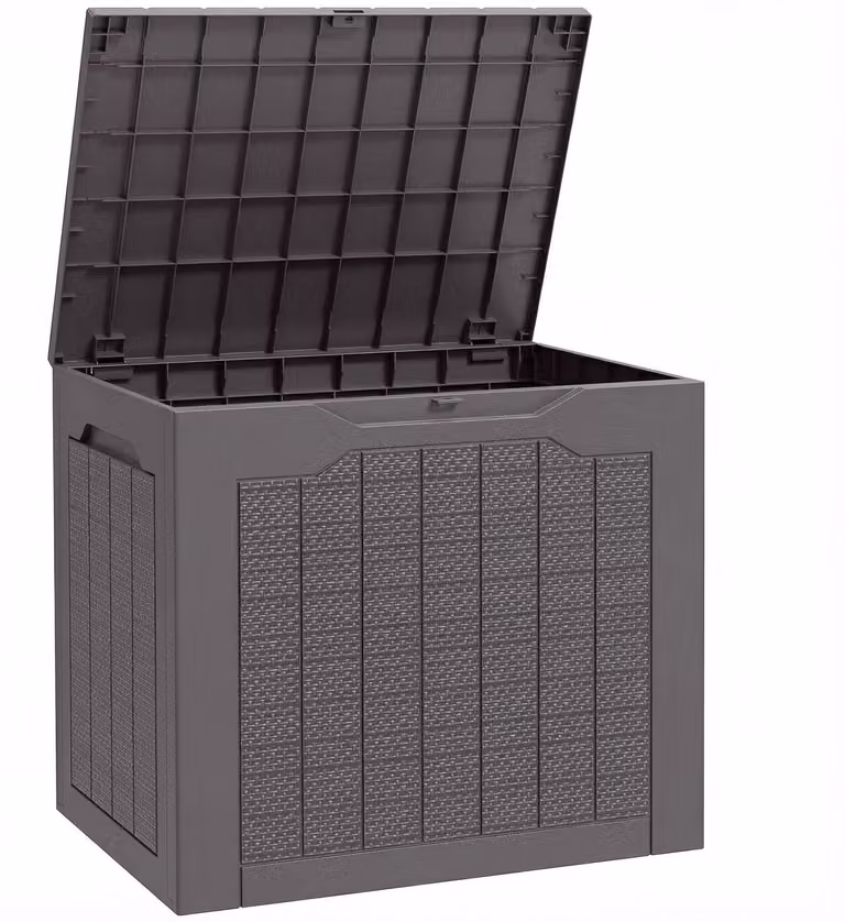 Baule da Giardino 56x41x50 cm con Maniglie Contenitore Porta Attrezzi Impermeabile in PP Marrone