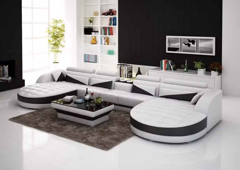 Ledersofa Couch Wohnlandschaft Ecksofa Eck Garnitur Design Modern Sofa Weiß USB