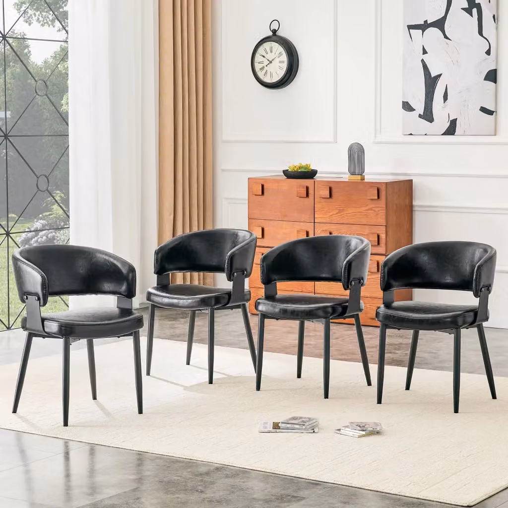 Sedia da pranzo moderna WISHDOR in ecopelle nera con gambe in metallo nero opaco – 2