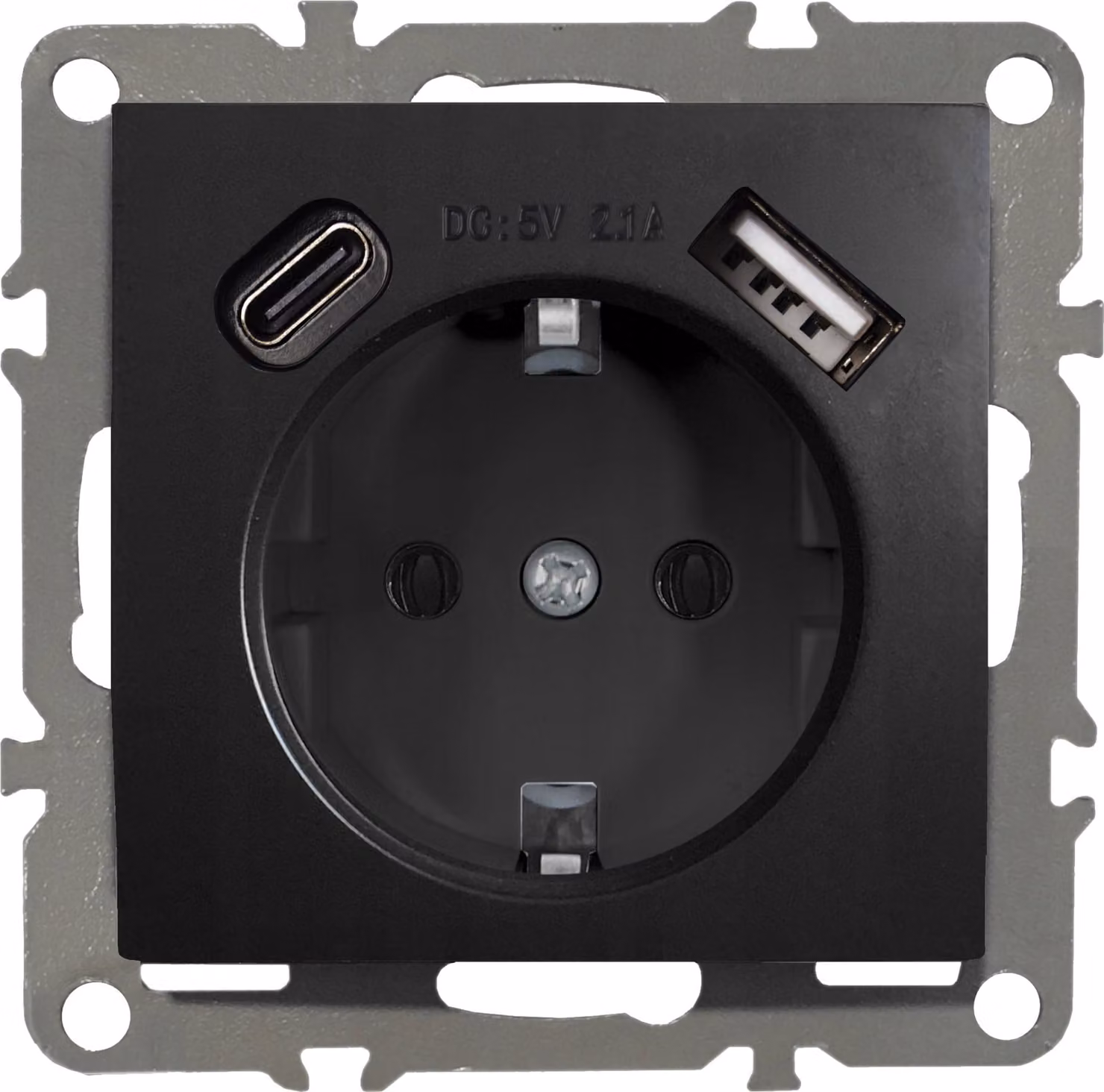 Prese di corrente Schuko 230V con USB-C + USB-A, serie QUADRA, colore nero