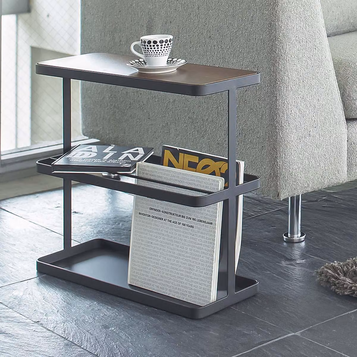 Yamazaki Tavolino Tavolino da salotto Comodino Tavolino porta riviste 48x44x18cm Tower nero