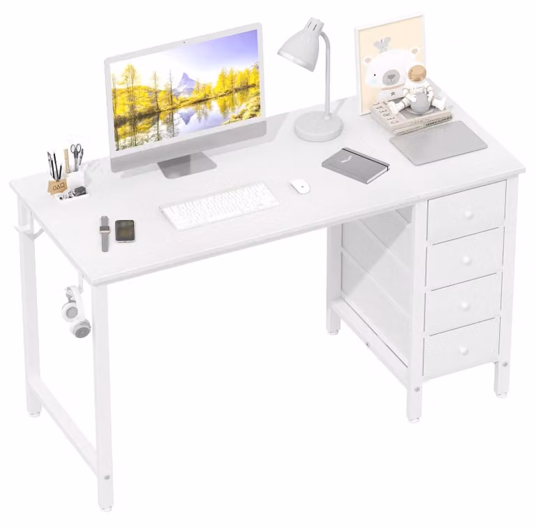 Omgoods - Scrivania per computer, modello Lades, 120 cm, bianca, design moderno, ideale per casa e ufficio
