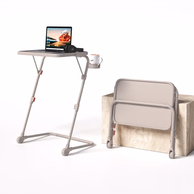 Meubles Cosy Tavolino pieghevole per laptop šC Tavolino da divano regolabile in altezza con piano inclinabile e portabicchieri, beige - BASELINE