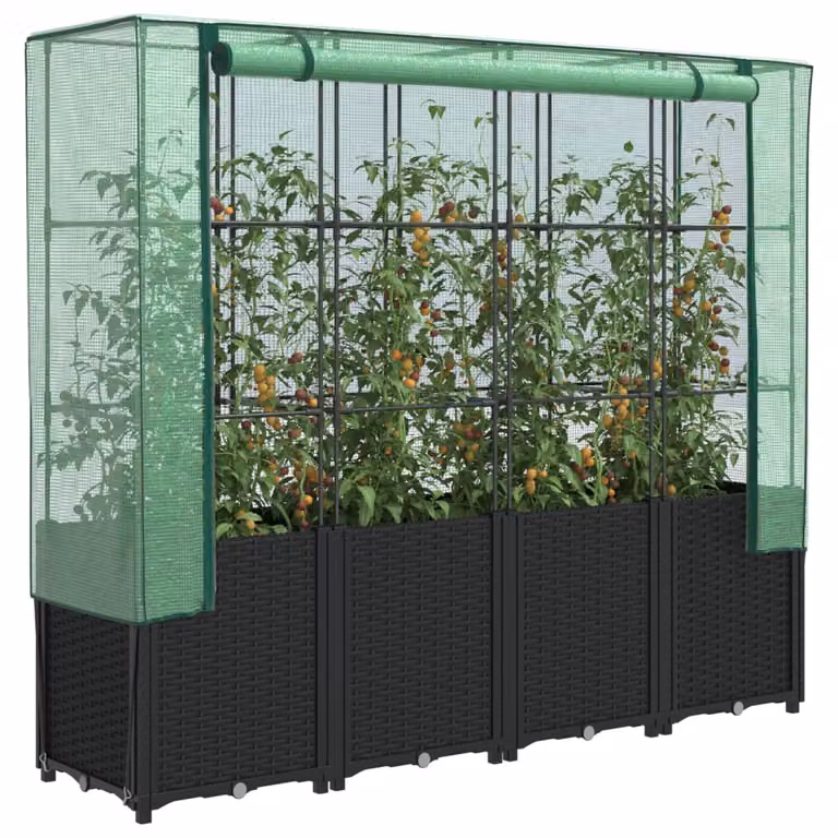 vidaXL Letto rialzato con copertura per serra effetto rattan nero e verde L 160 cm, P 40 cm, H 153 cm