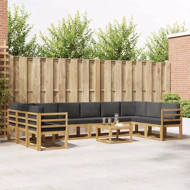 Set di divani da esterno vidaXL a forma di U con tavolo da caffè, composto da 11 pezzi in legno di acacia trattato, colore bianco e antracite
