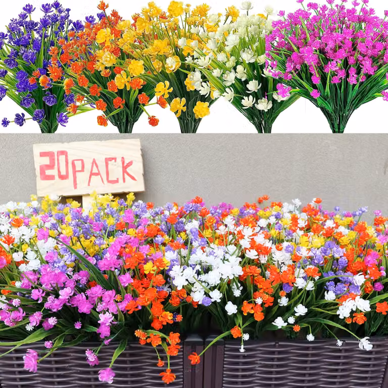 Omgoods - 20 confezioni di fiori artificiali resistenti ai raggi UV, adatti sia per interni che per esterni