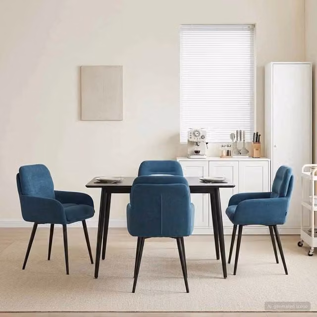 Set di 4 sedie da pranzo moderne vidaXL in velluto blu con struttura in metallo, L/P/H: 59 x 59,5 x 90 cm – 1