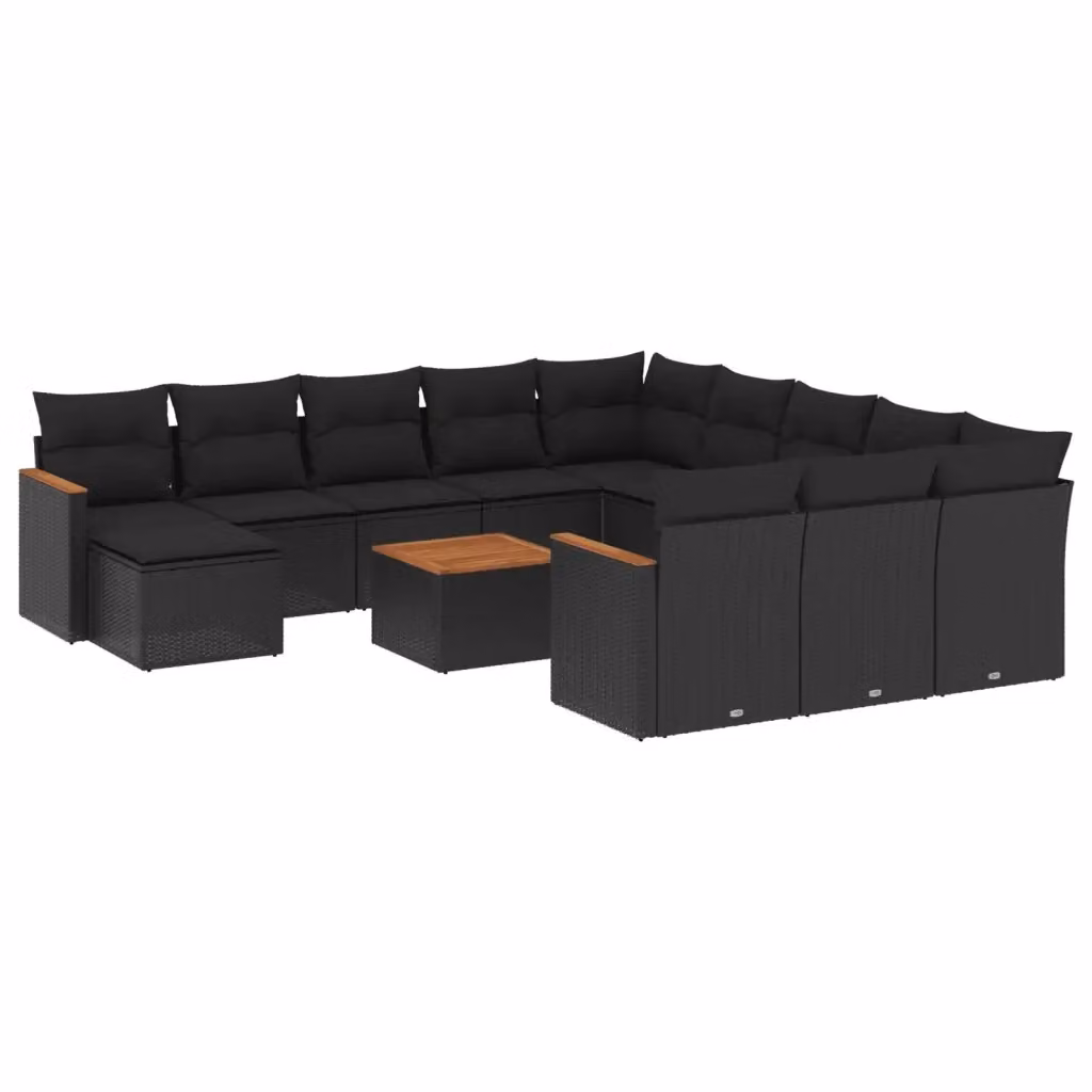 vidaXL Set Divani da Giardino a Forma di U in Polyrattan Nero con Cuscini e Tavolino da Esterno – 2