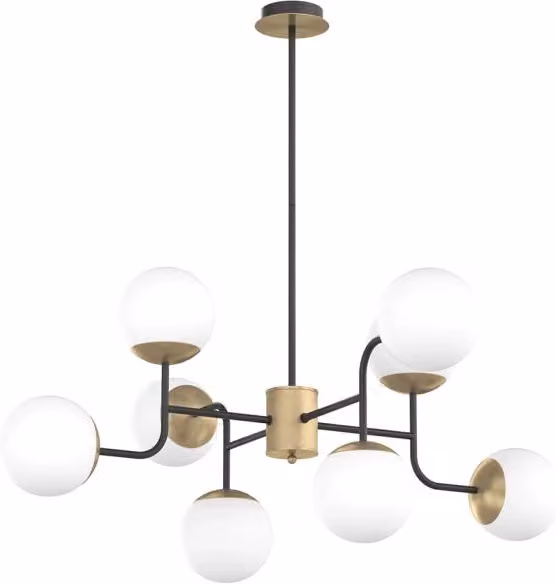 Lampadario Moderno Clear Metallo Nero E Ottone Vetro Bianco 8 Luci E27