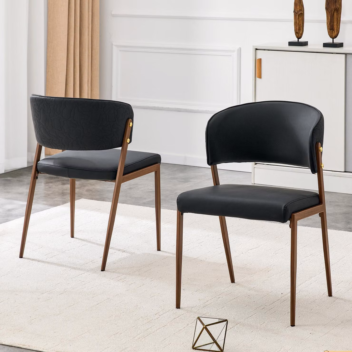 Set di 2 sedie da pranzo moderne, imbottite con struttura in metallo, schienale ergonomico, seduta in ecopelle, adatte per sala da pranzo, soggiorno o cucina - solo sedie, colore nero