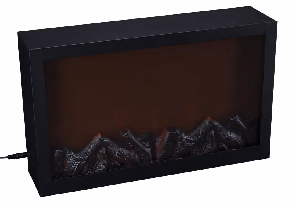 Camino elettrico decorativo - 41 x 10 x 25 cm - Effetto fiamma LED - Metallo nero - Montaggio a parete - Riscaldamento d'ambiente