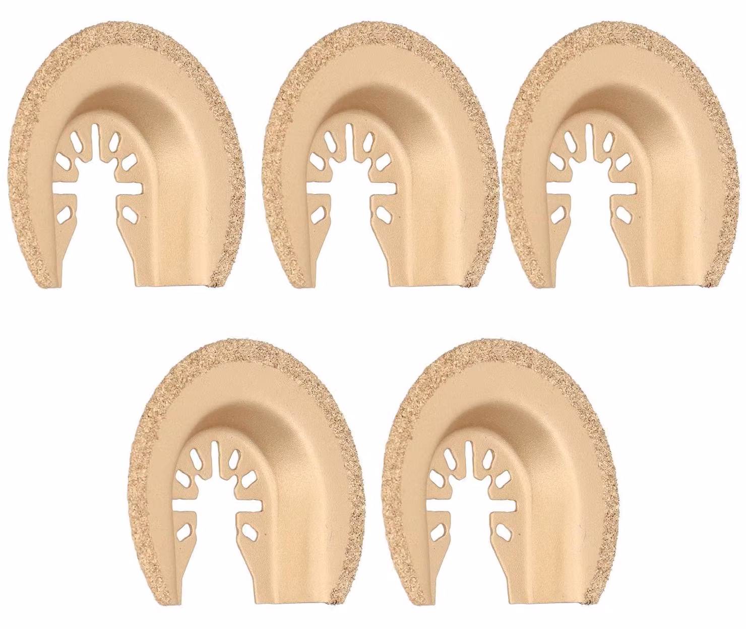 Omgoods - Lame oscillanti a forma di semicerchio - 5 lame a forma di semicerchio - Diamante/Carburo di tungsteno - Resistenti/Anticorrosione - Ideali per la lucidatura di pietra, piastrelle e cemento - Lame da taglio