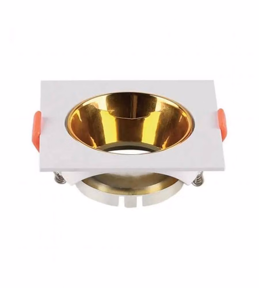 Portafaretto LED da Incasso Quadrato GU10 Corpo Bianco Riflettore Oro