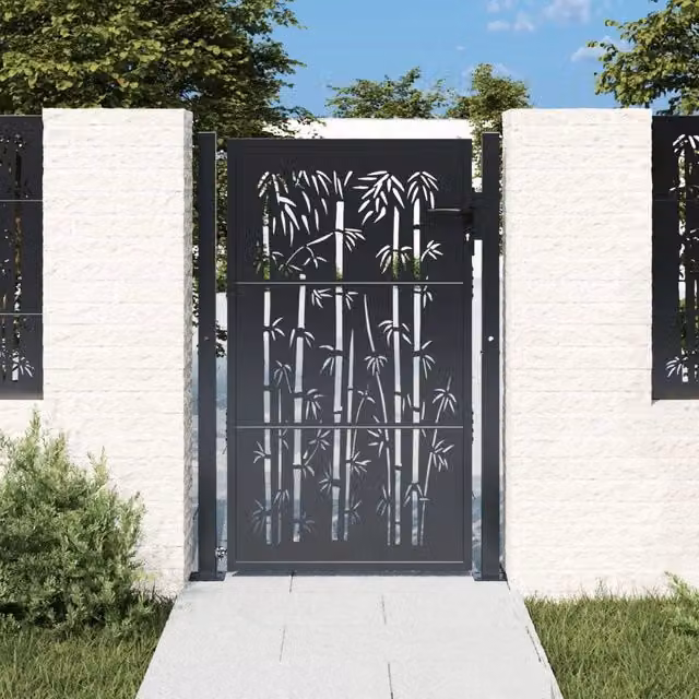 Cancello singolo da giardino vidaXL in acciaio zincato color antracite con design bambù L: 105 cm, H: 125 cm