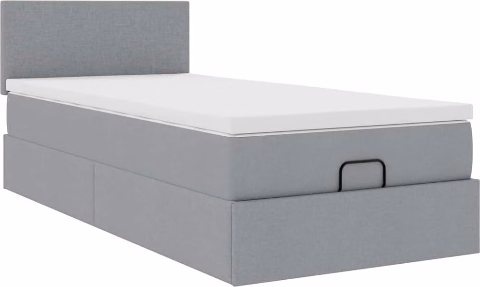 Pouf Letto con Materasso Grigio Chiaro 90x200 cm in Tessuto