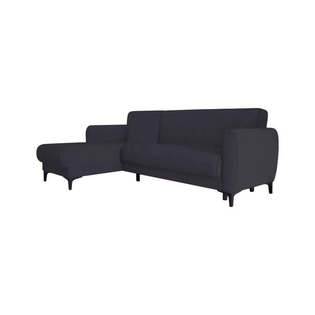 Divano letto ad angolo Aber DMORA con penisola reversibile e contenitore, modello moderno in tessuto blu, L 230 cm x H 85 cm