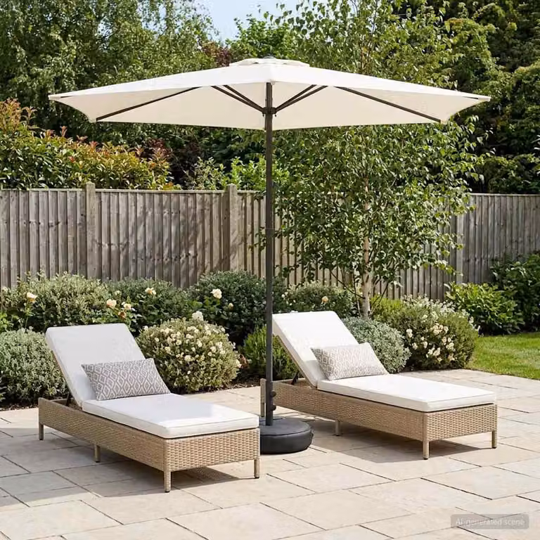Maison Exclusive - Ombrellone da giardino con base, forma rettangolare, 2,7 x 2,7 m, in poliestere, colore crema