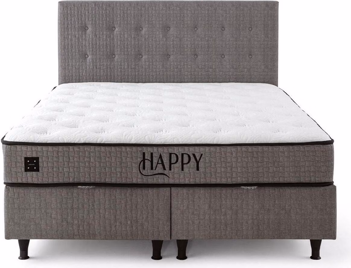 Schickes Graues Doppelbett Designer Rechteckiges Textilbett Polsterbett