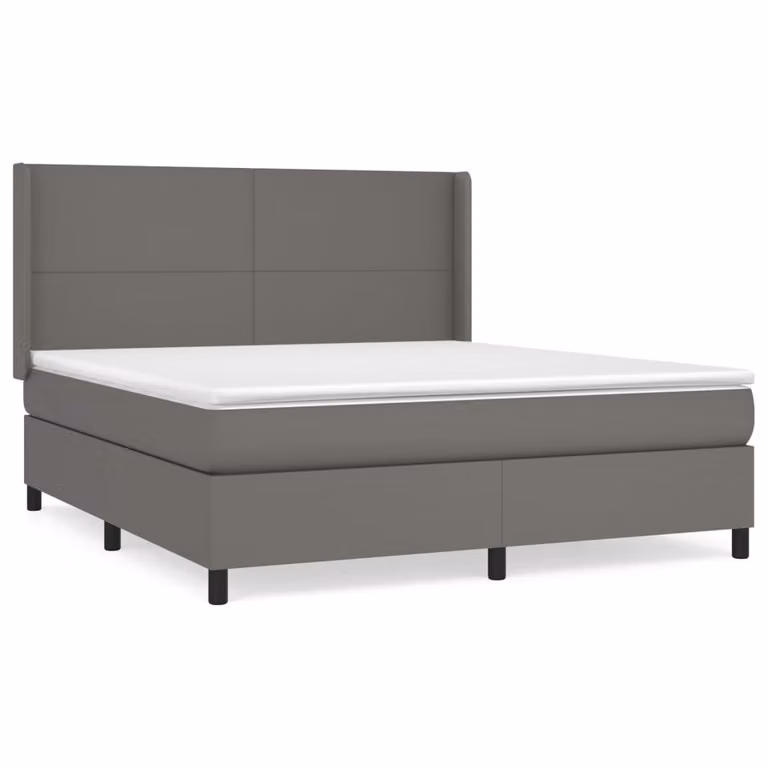 Giroletto a Molle con Materasso Grigio 160x200 cm in Pelle finta