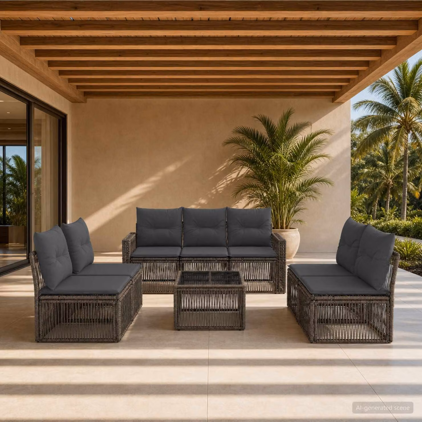Set Divano da Giardino 8 pz vidaXL in Polyrattan Grigio e Antracite con Cuscini e Tavolino