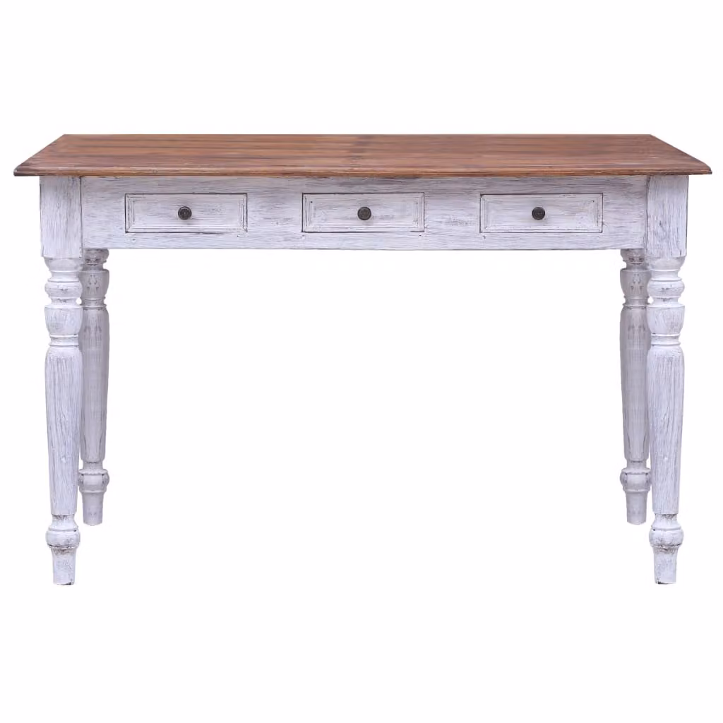 vidaXL Scrivania con cassetti bianchi 117x57x75 cm in legno massiccio antico