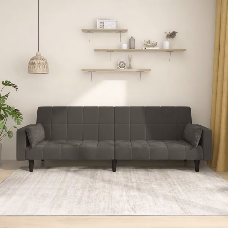 vidaXL Divano Letto Click-Clack Moderno in Velluto Grigio con Cuscini e Struttura in Legno Massiccio