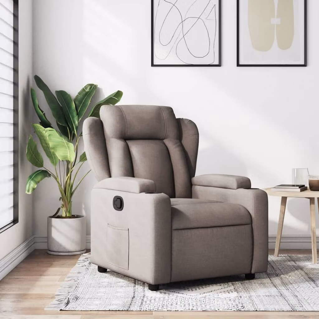 vidaXL Poltrona Reclinabile Relax in Tessuto Beige e Grigio con Braccioli e Meccanismo a Leva Manuale