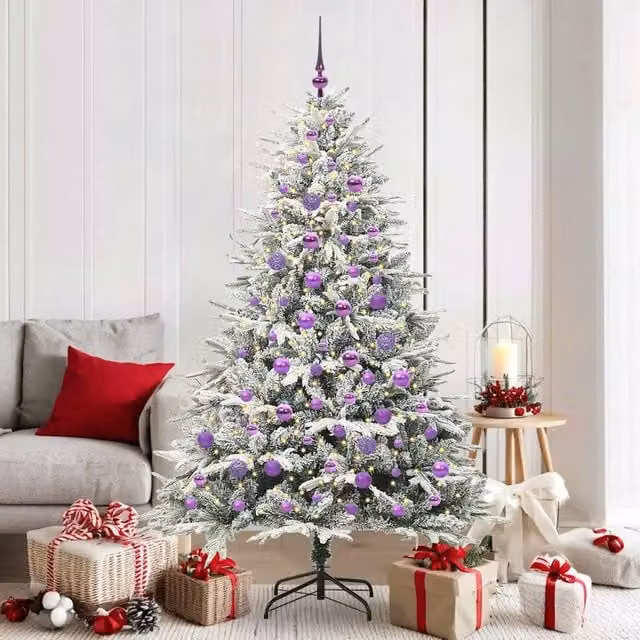 Albero di Natale artificiale moderno vidaXL verde con luci LED bianco caldo e set di palline in PVC e metallo – 1