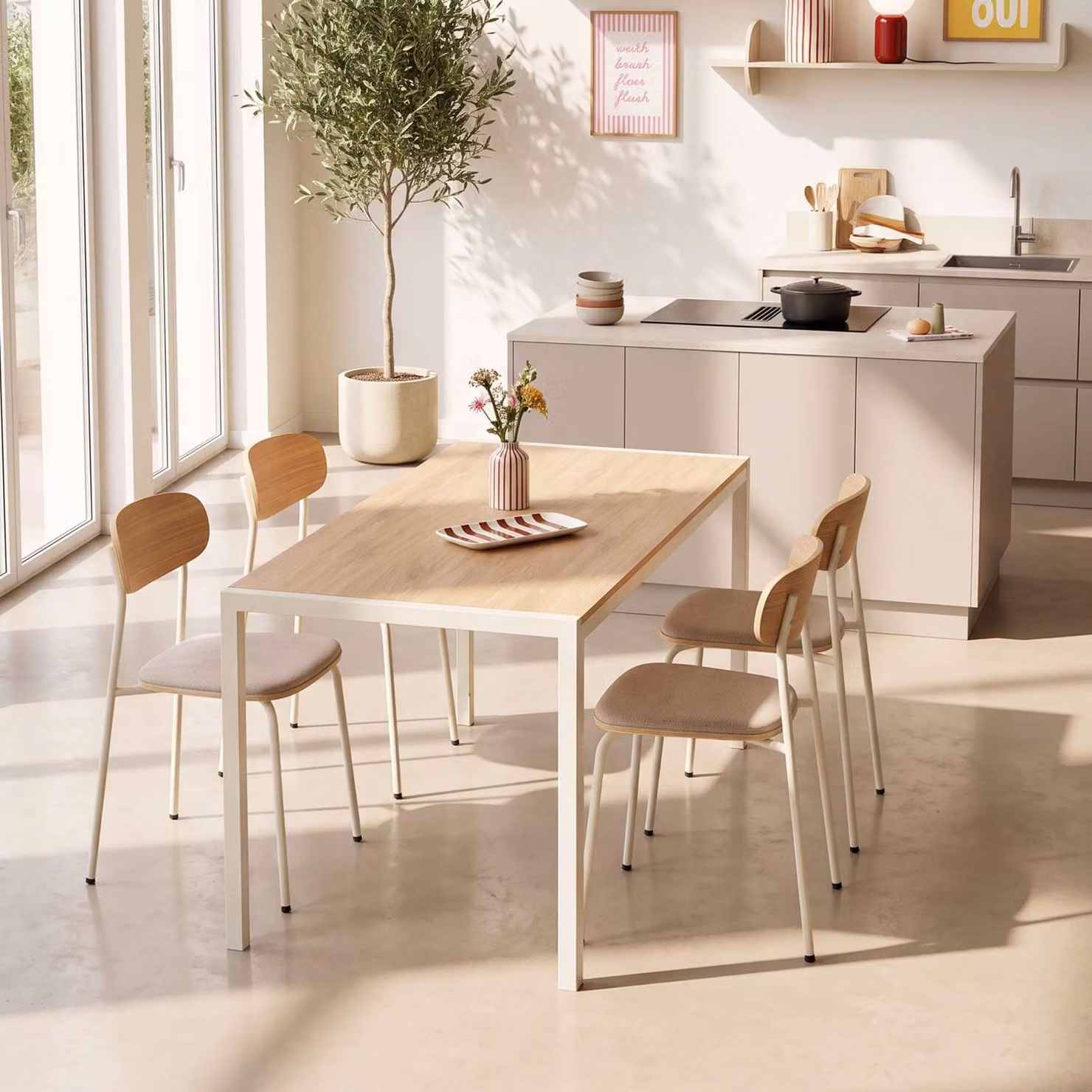 Tavolo da pranzo rettangolare in MDF bianco - Oviala Lipa