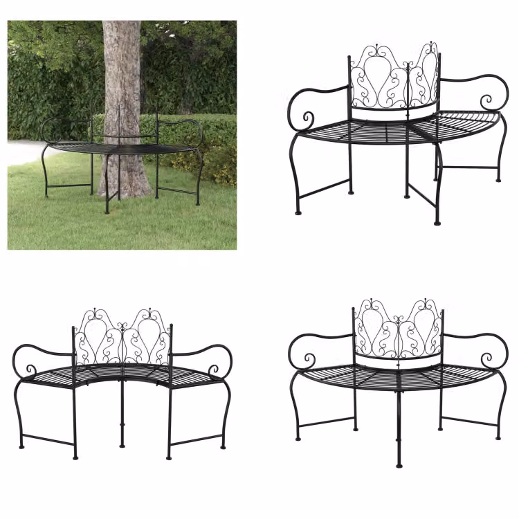 vidaXL Panca per alberi 150 cm in acciaio nero - Panca per alberi - Panca per alberi - Panca - Seduta per panchina