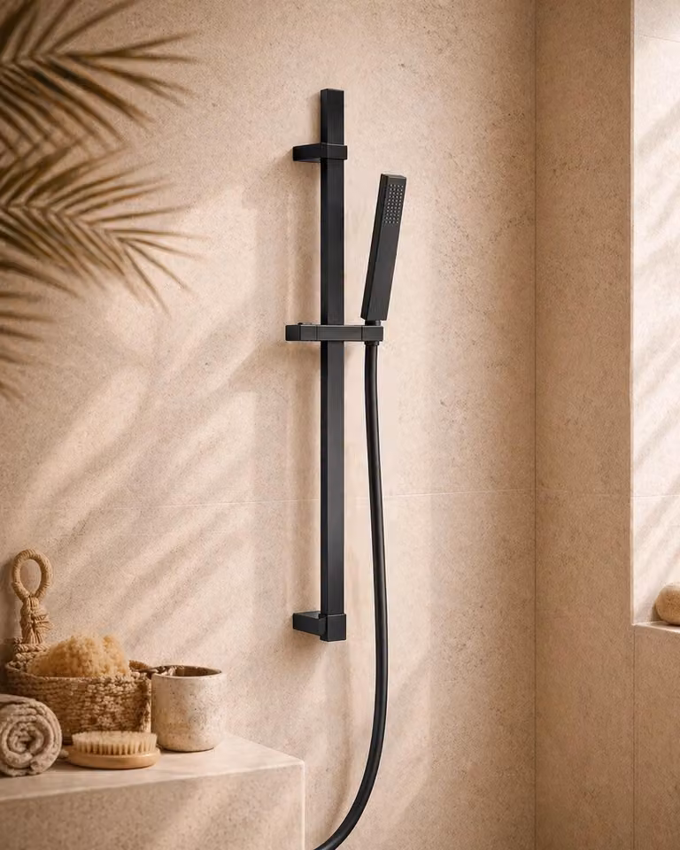 Asta doccia 69 cm Smart quadra con saliscendi in ottone nero opaco